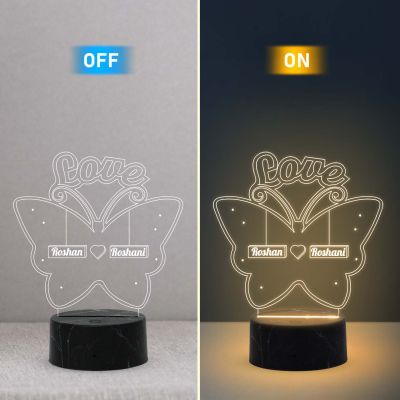 Love Butterfly Night lamp with Warm White Color Customized with Name Gift for Loveable Person
